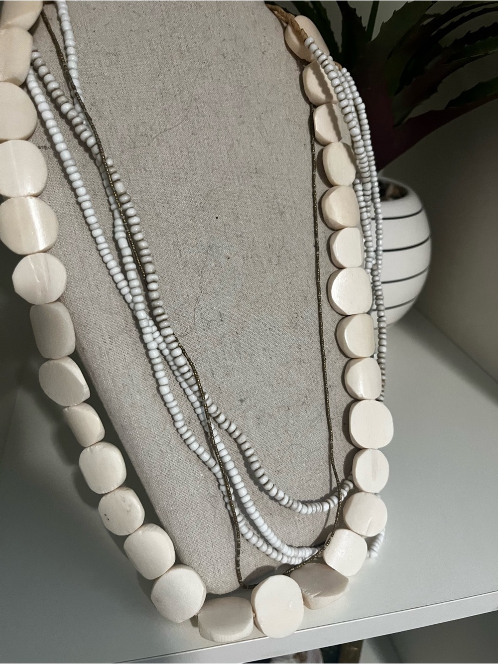 Layered Cream Beaded Statement Necklace - Women Jewelry